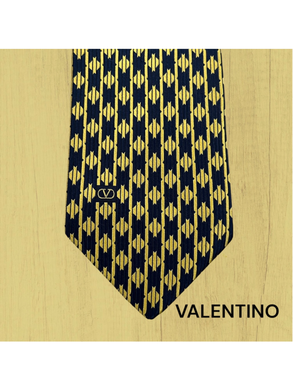 Men's Valentino Tie Navy and Gold Geometric Pattern SILK